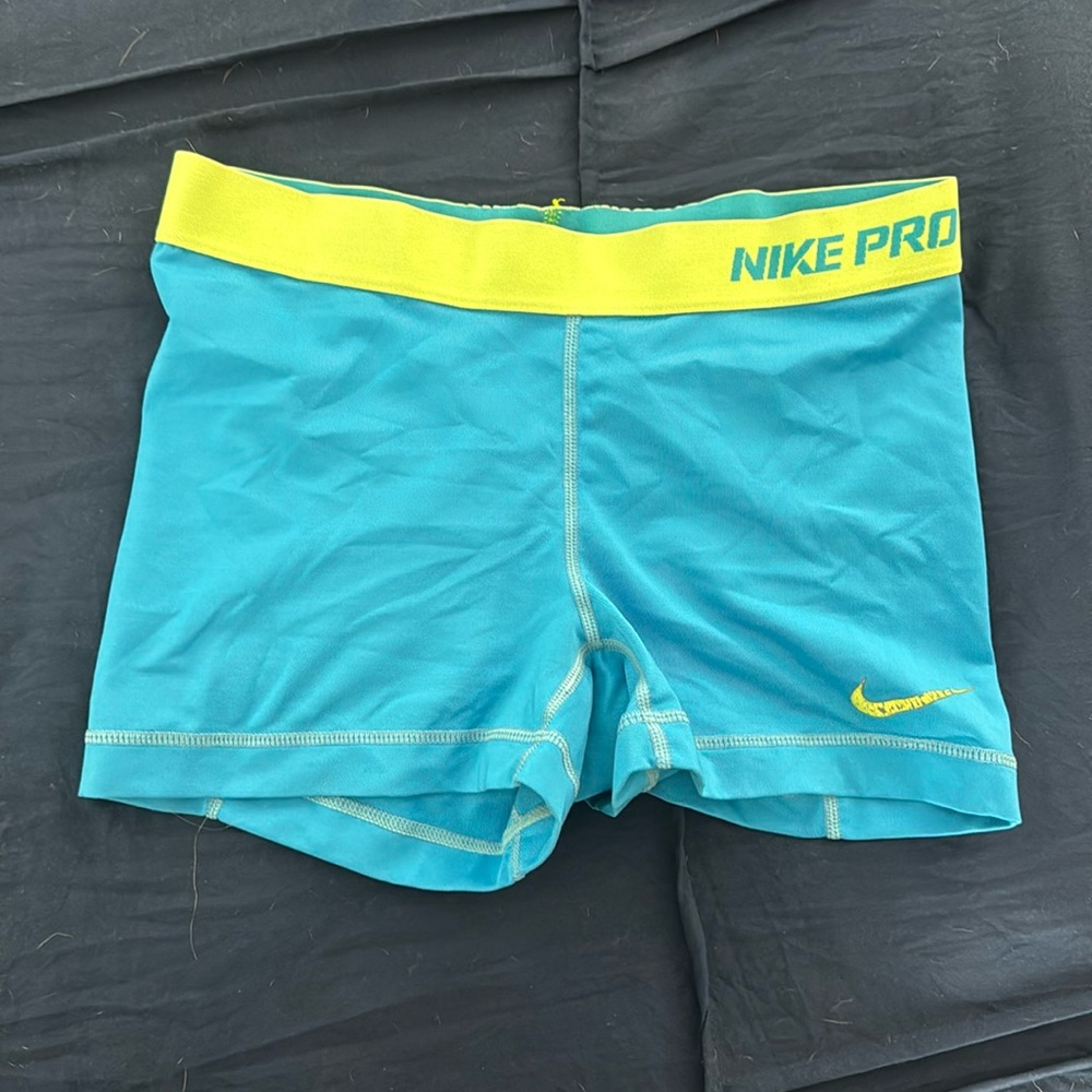 Nike Pro Women's Bike Shorts - Blue and Yellow